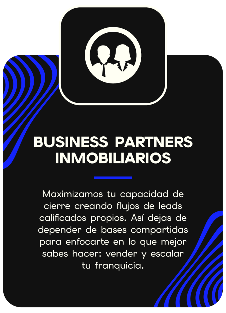 Infografía de Business Partners Inmobiliarios de Richter Media que explica la creación de flujos de leads calificados para franquicias.