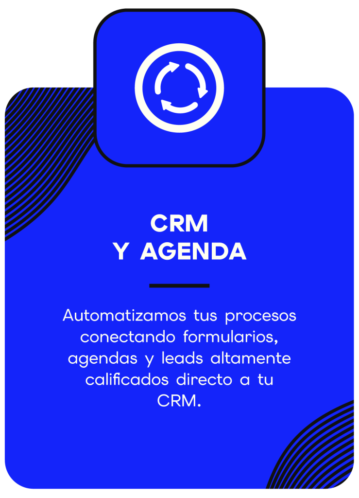Infografía de CRM y Agenda de Richter Media que explica la automatización de procesos conectando formularios y leads calificados.